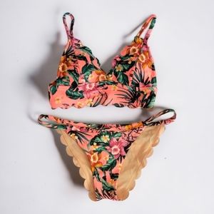 Vanilla Beach Pink Floral Bikini Swimsuit S/M Cheeky